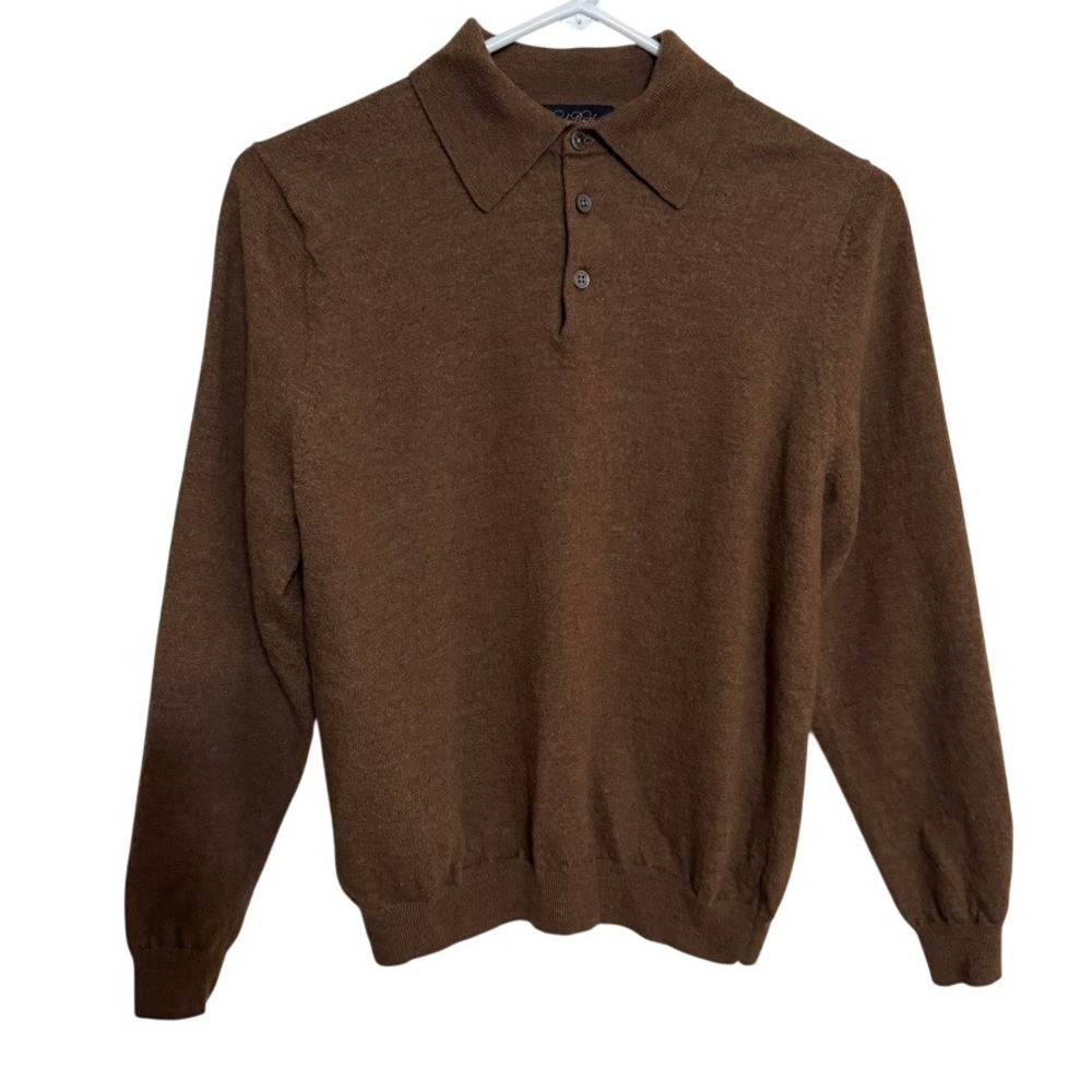 VTG Brooks Brothers Youth M Sweater Brown 100% Extra Fine Italian Merino Wool